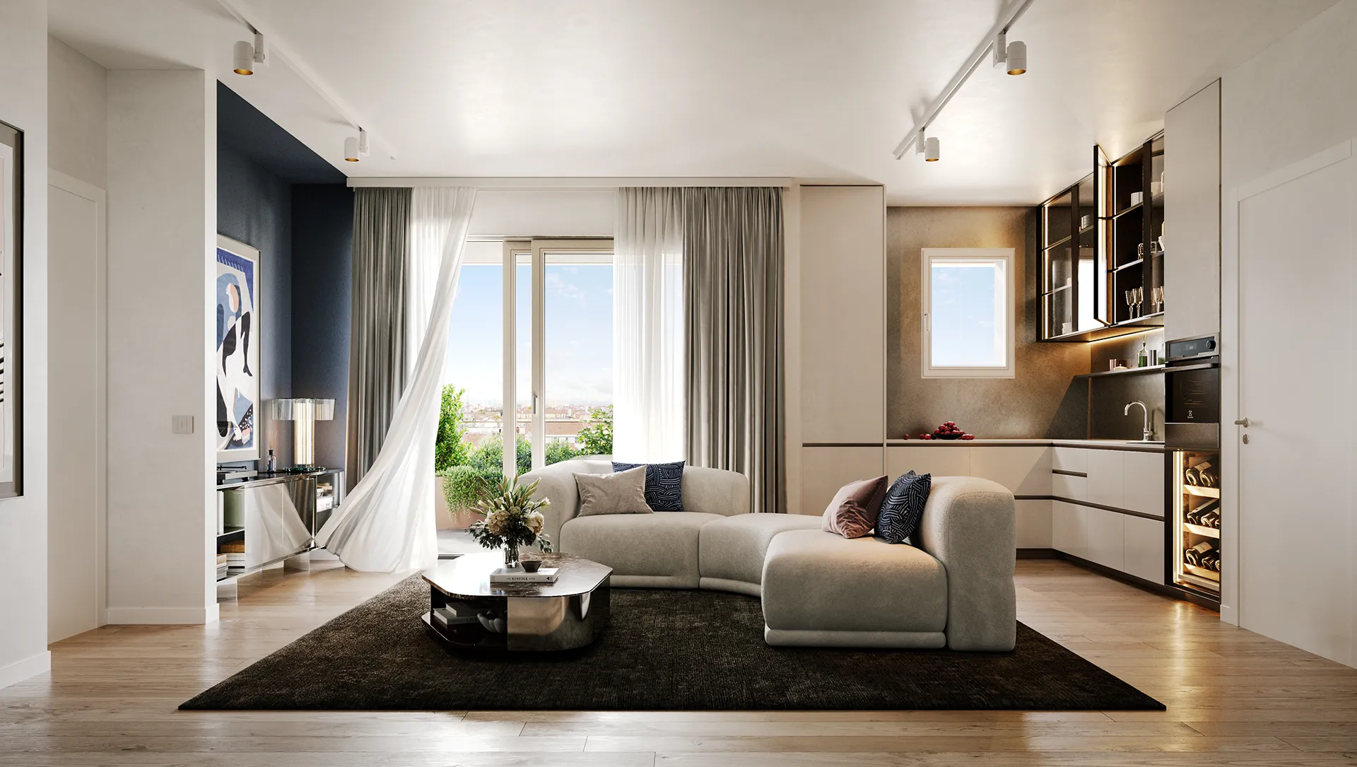 Silea: Porta Venezia Living – trilocali e quadrilocali con living open space e cucina di design, spazi contemporanei e funzionali.